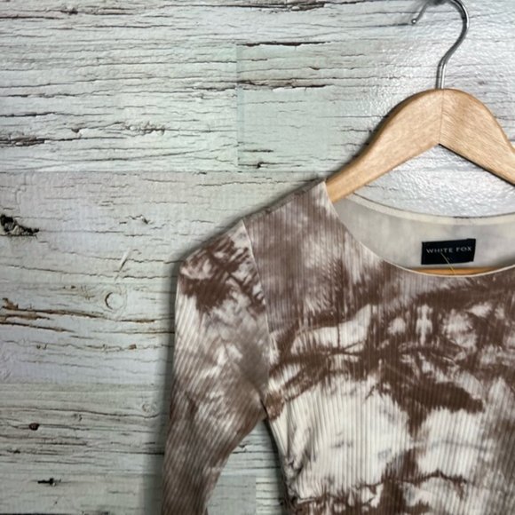 White fox white brown long sleeve midi dress ruched size small - Picture 3 of 9